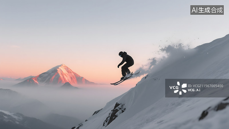 【AI数字艺术】雪山之巅的滑雪之旅图片素材