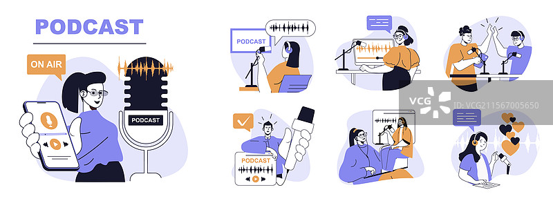 平面网页设计中的播客概念人物图片素材