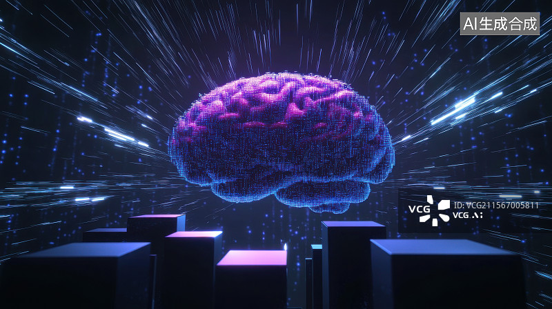 【AI数字艺术】科技大脑头脑风暴信息传输脑机芯片图片素材
