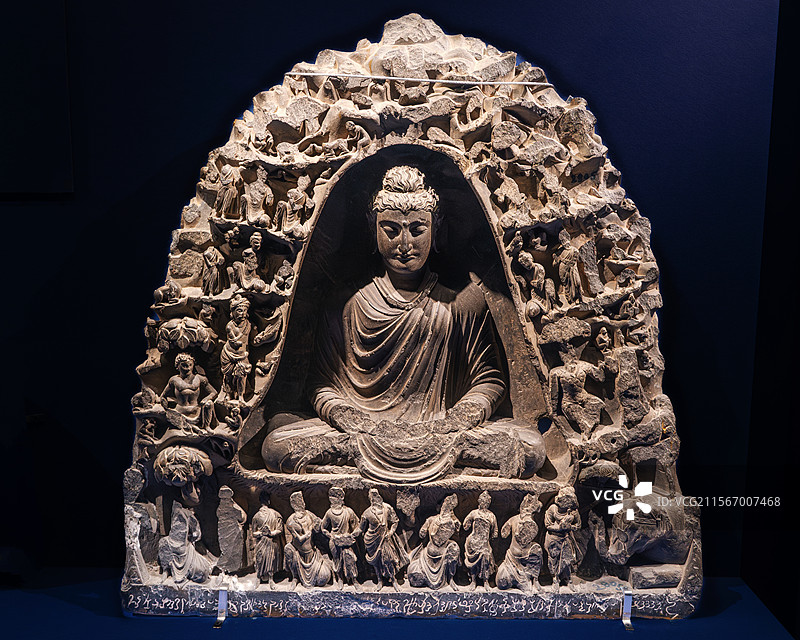 白沙瓦博物馆藏古代犍陀罗文物帝释窟禅定图片素材