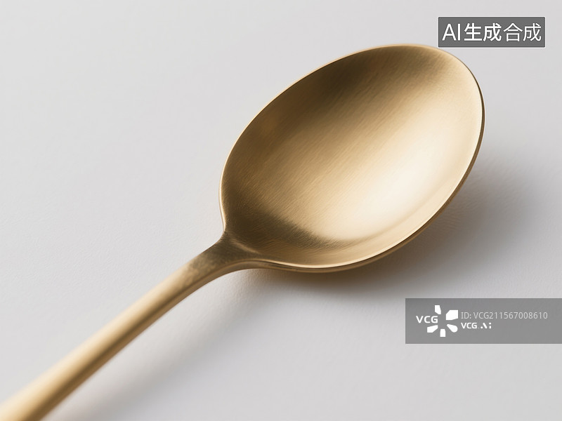 【AI数字艺术】漂浮于纯白背景的银色勺子图片素材