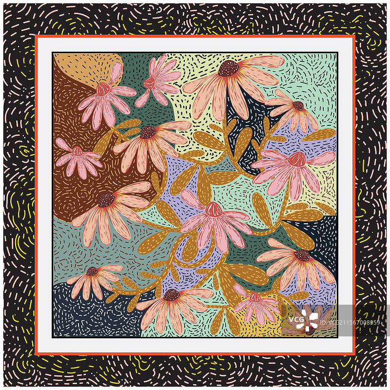 手绘花卉图案，带有点状纹理图片素材