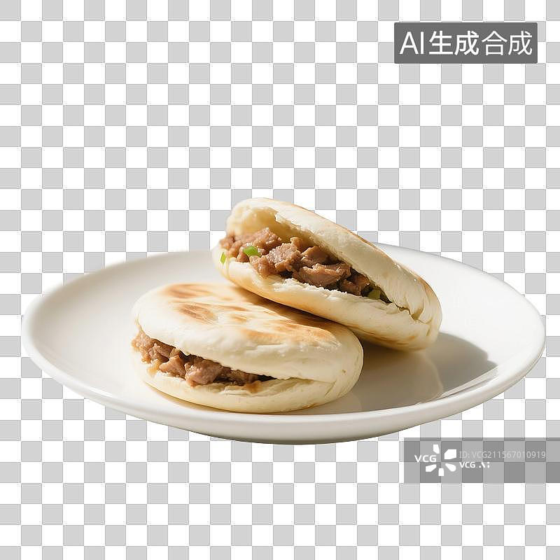【AI数字艺术】盘子里的肉夹馍，中式传统美食小吃，免抠元素图片素材