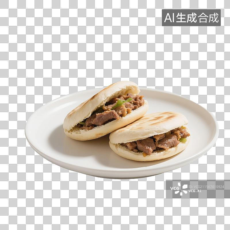 【AI数字艺术】盘子里的肉夹馍，中式传统美食小吃，免抠元素图片素材