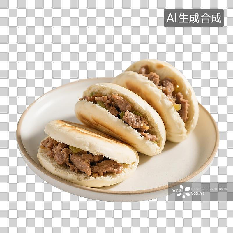 【AI数字艺术】盘子里的肉夹馍，中式传统美食小吃，免抠元素图片素材