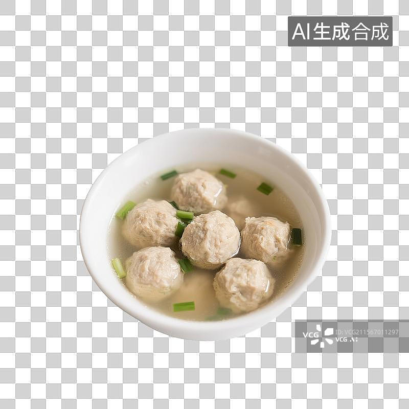 【AI数字艺术】一碗丸子汤，鱼丸，牛肉丸，清汤，中国传统美食，中餐美食，免抠元素图片素材