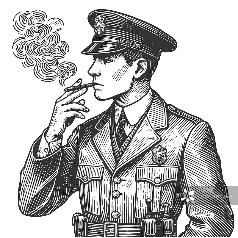 吸烟雪茄的警察雕刻图图片素材