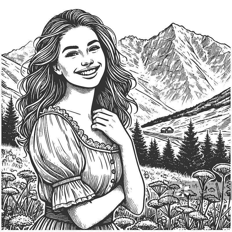 阿尔卑斯山村微笑的女性雕刻图片素材