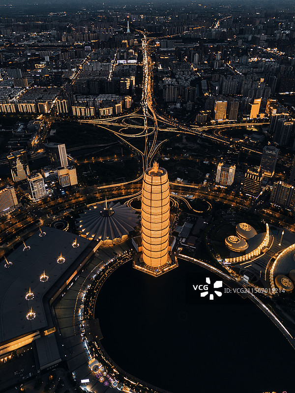 郑州CBD夜景航拍图片素材