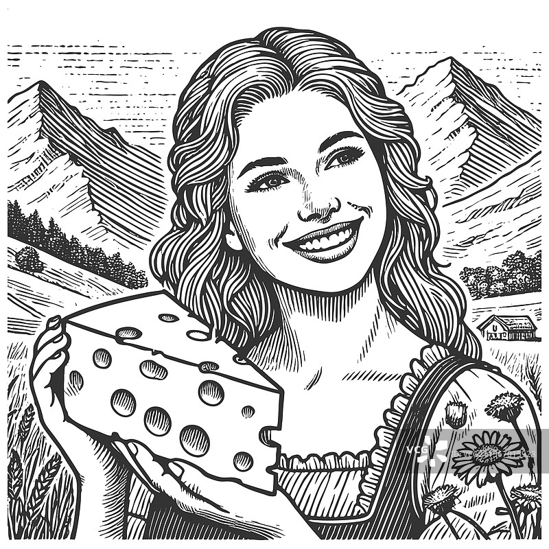 微笑的女性手持奶酪雕刻图片素材