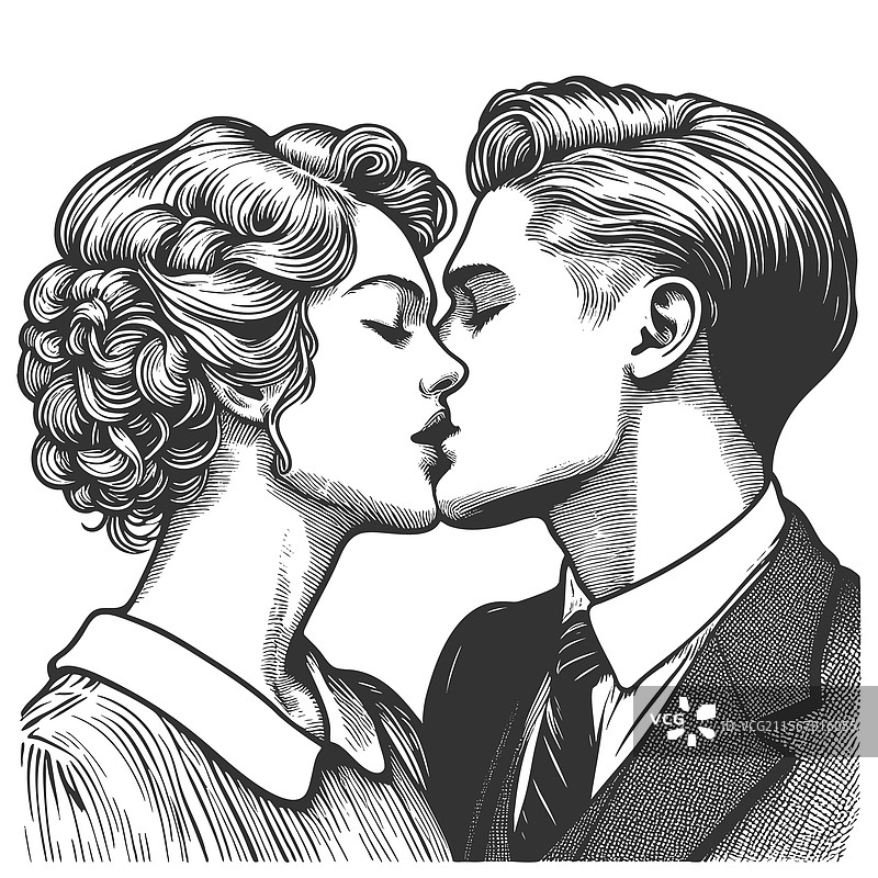 浪漫情侣共享亲吻的雕刻图片素材