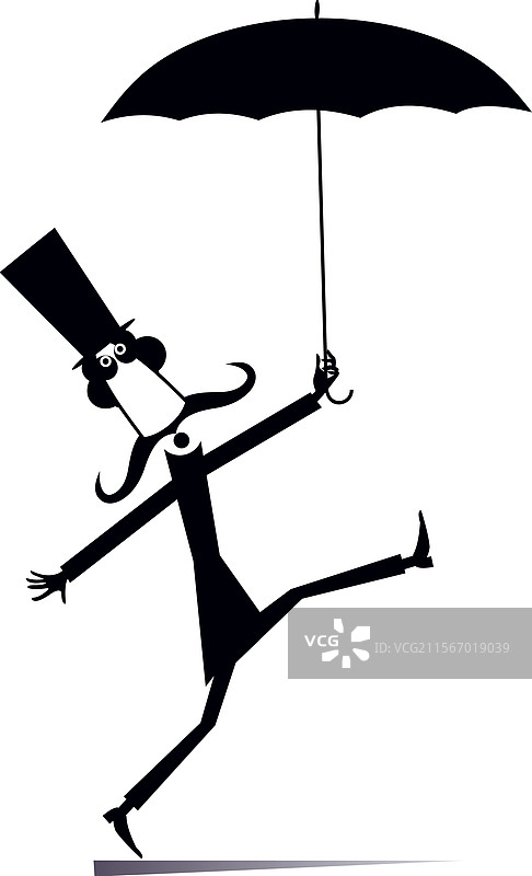 戴着高顶帽的搞笑男子手持雨伞图片素材