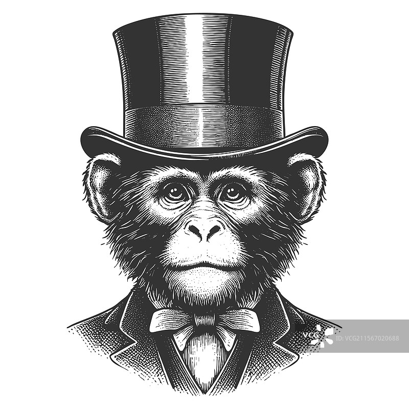 戴着高顶帽的黑猩猩图片素材