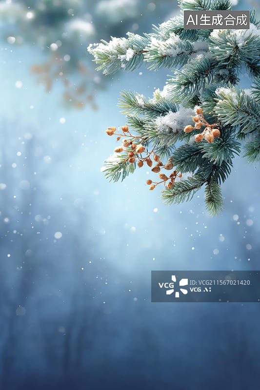 【AI数字艺术】冬季雪景松枝美图图片素材