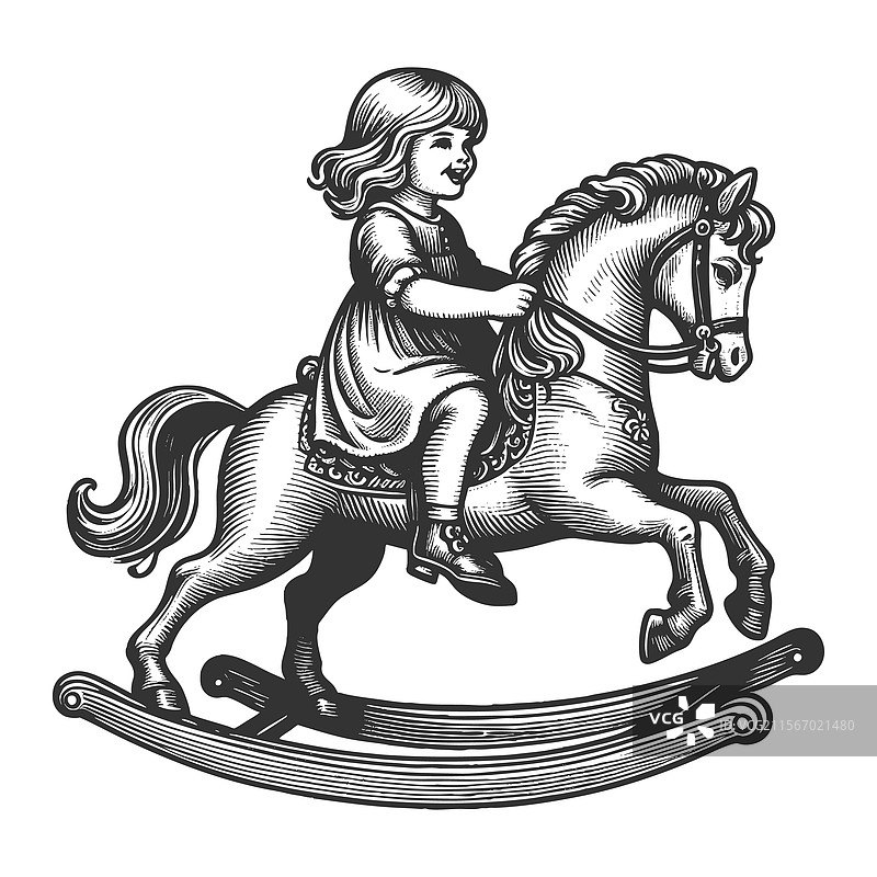 女孩骑着摇马图片素材