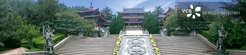 山东 威海 烟台 荣成 赤山  法华寺   大门全景  景区 石雕  台阶图片素材