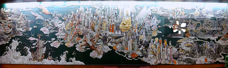 山东 威海  荣成  石雕   赤山明神祈福佑民平安图   彩色 玉石图片素材