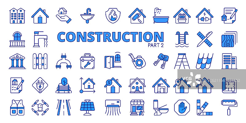 蓝色线条设计的建筑图标 第二部分图片素材