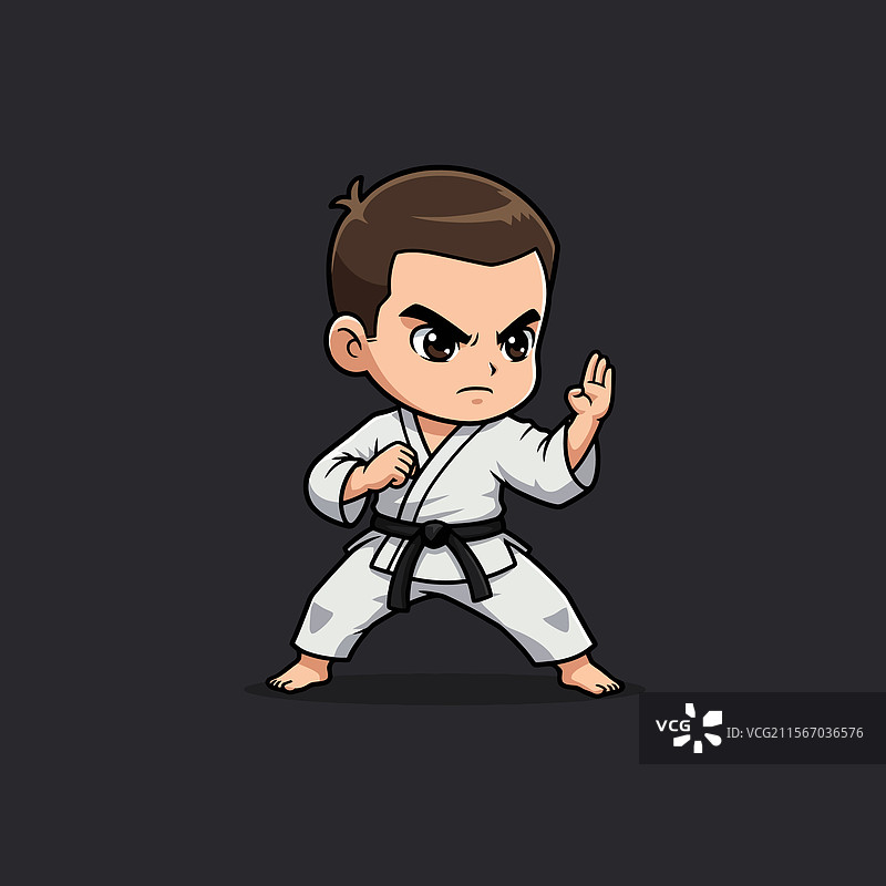 卡通男孩在白色背景下练习武术图片素材