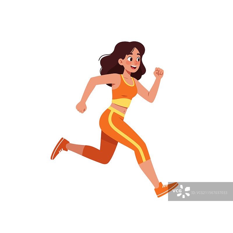 穿着运动服的女性在白色背景上奔跑图片素材
