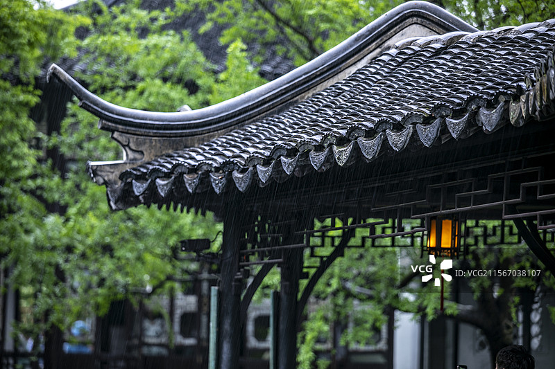 烟雨江南拙政园 五月雨景图片素材