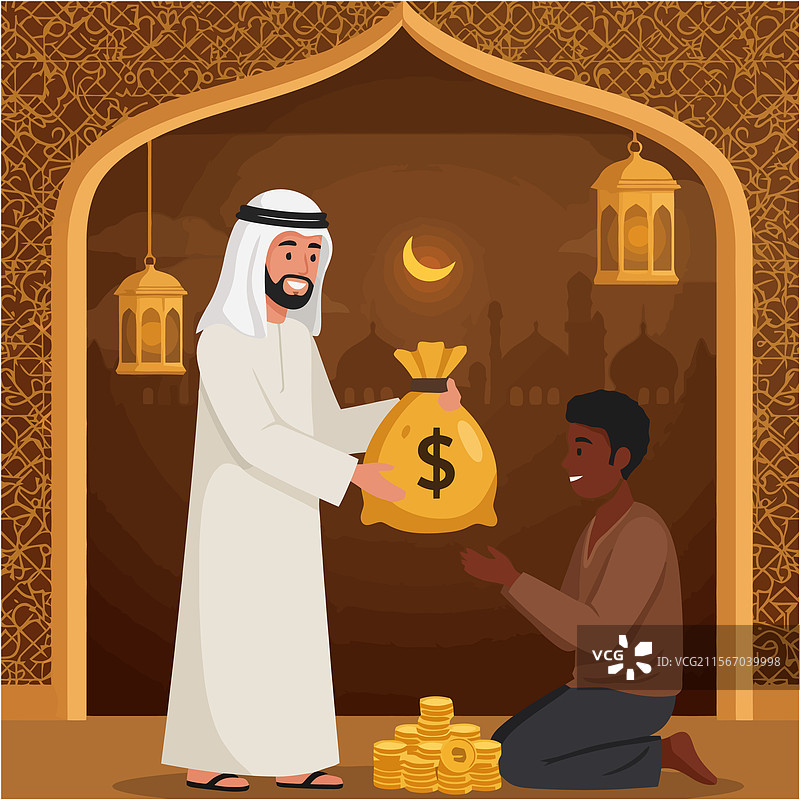 男人在宗教活动中将钱袋递给另一个人图片素材