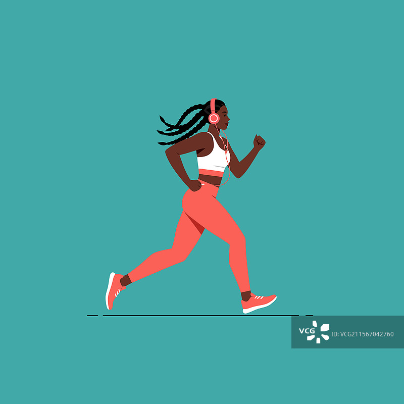 户外健身的女性佩戴耳机跑步图片素材