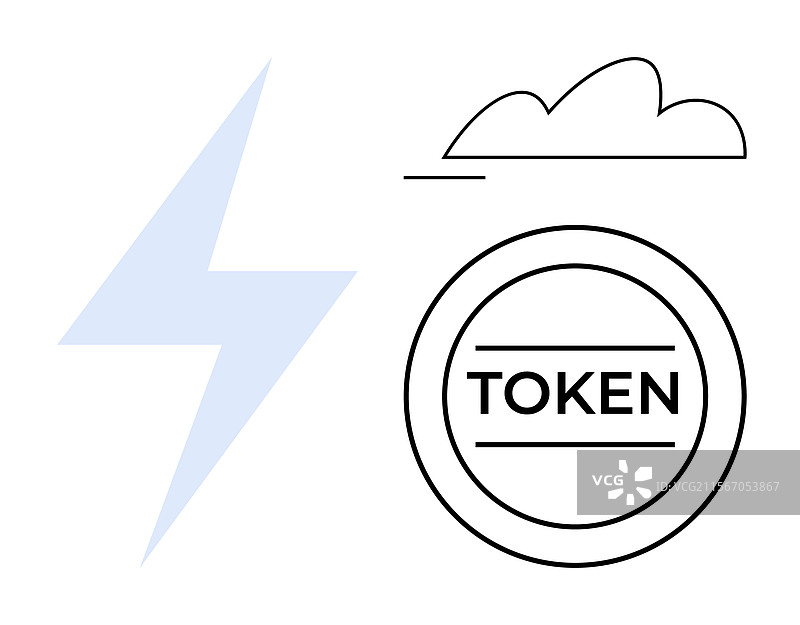 数字令牌与云中的闪电符号图片素材