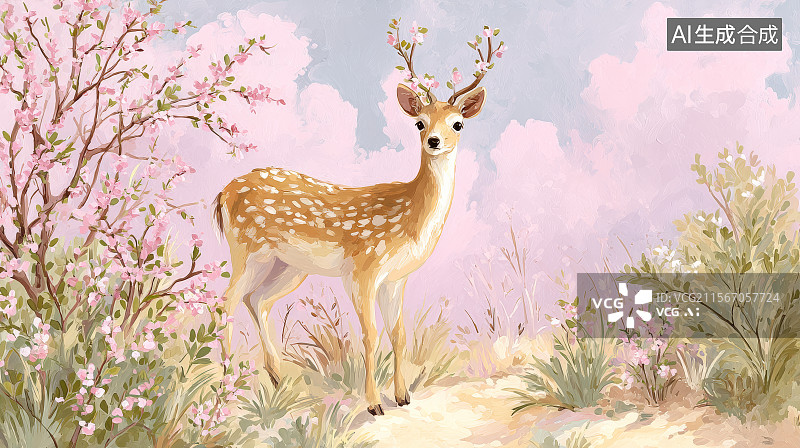 【AI数字艺术】森林的梅花鹿图片素材