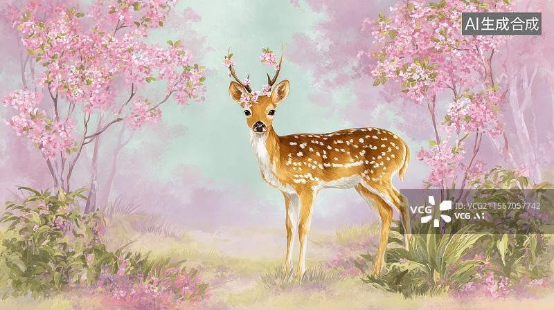 【AI数字艺术】森林的梅花鹿图片素材