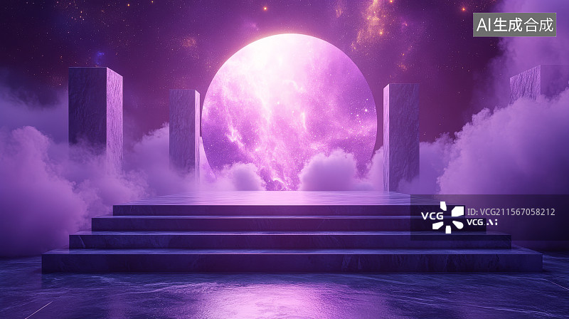 【AI数字艺术】紫色光芒的神秘门户图片素材