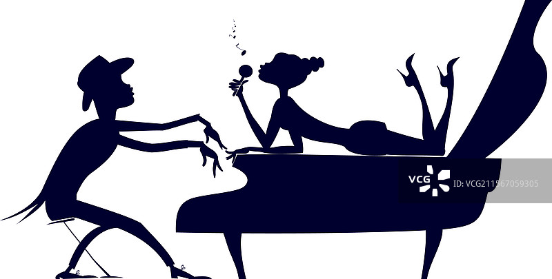 一对音乐人，女歌手和男钢琴家图片素材