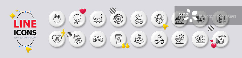 销售标签、太阳镜和世界旅行线条图标图片素材