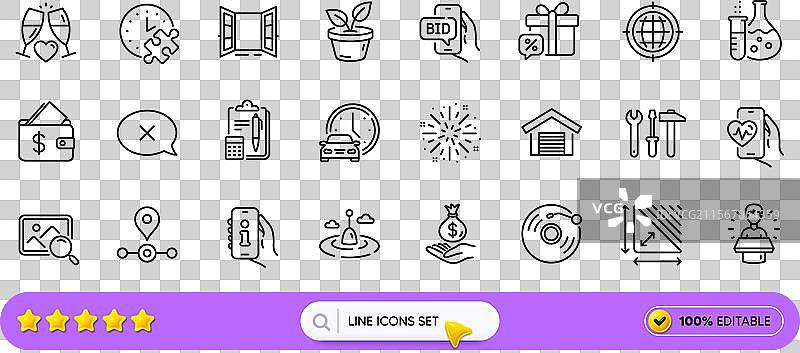 黑胶唱片钱包和开门的线条图标图片素材