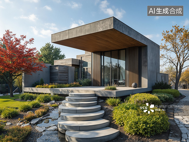 【AI数字艺术】现代别墅庭院图片素材