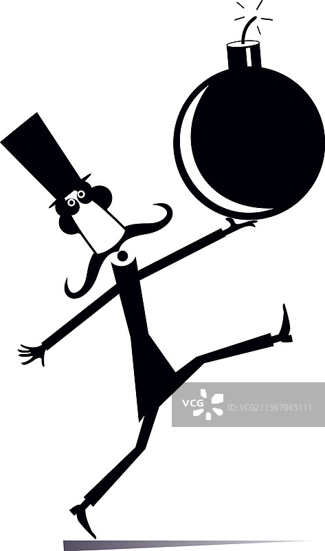 戴着高顶帽的卡通男人手持炸弹图片素材