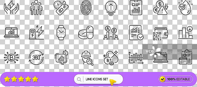二维码、向上滑动和在线统计的线条图标图片素材