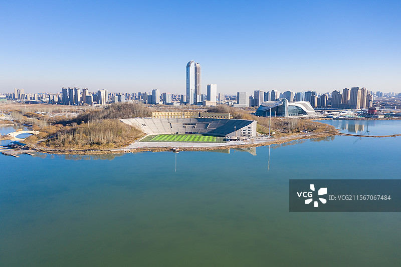 航拍宁夏银川览山剧场建筑风光图片素材