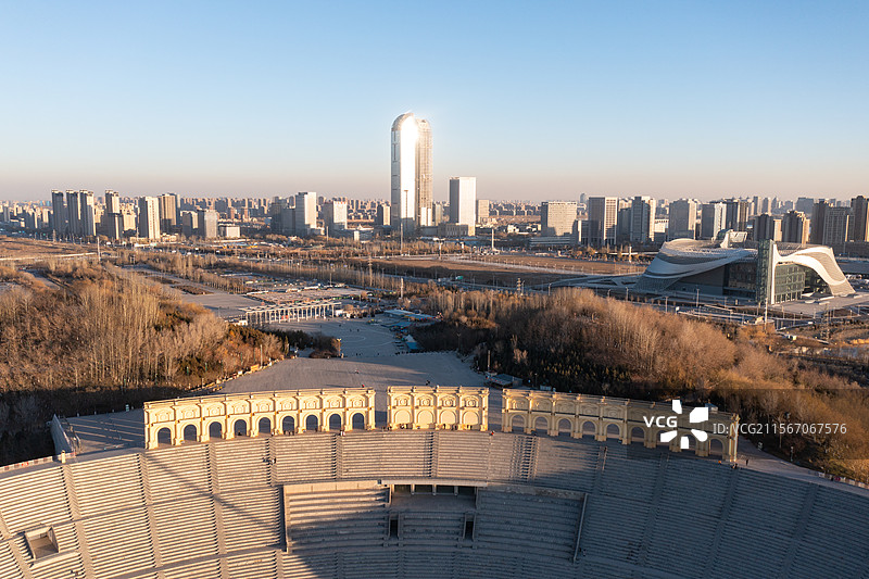 航拍宁夏银川览山剧场建筑风光图片素材
