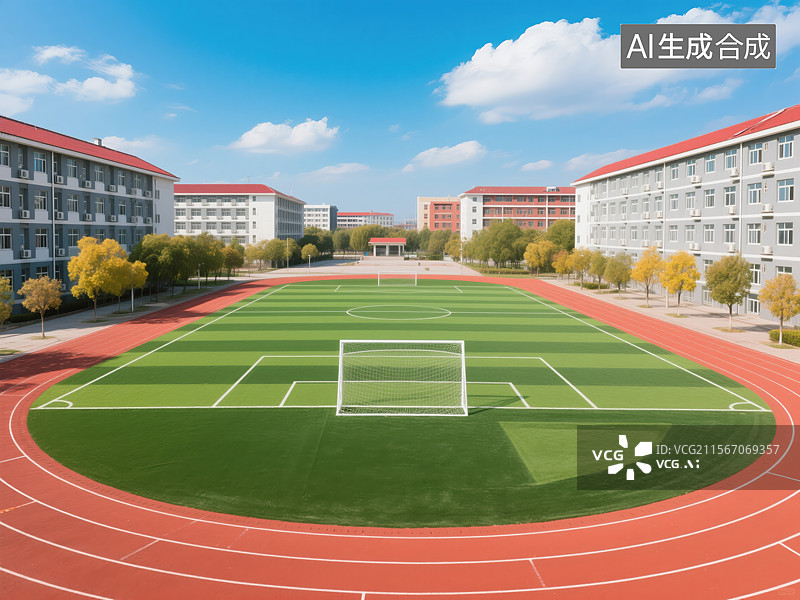 【AI数字艺术】校园操场：红绿交织的青春舞台图片素材