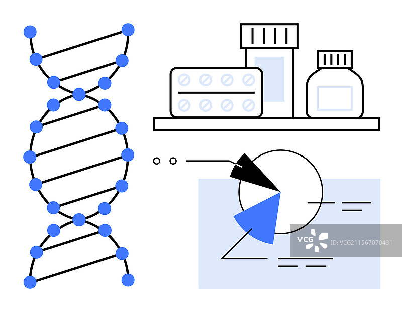 带有医疗用品和数据的DNA链图片素材