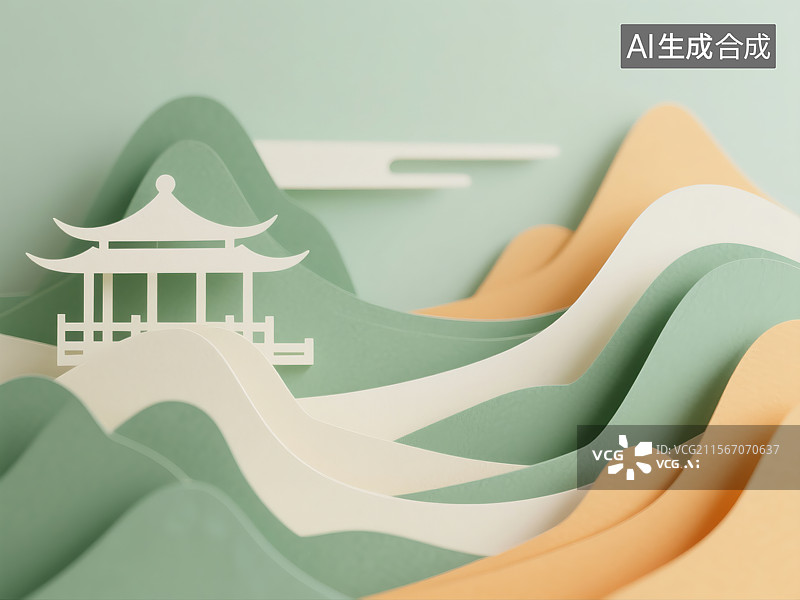 【AI数字艺术】立体纸艺山水景观图片素材
