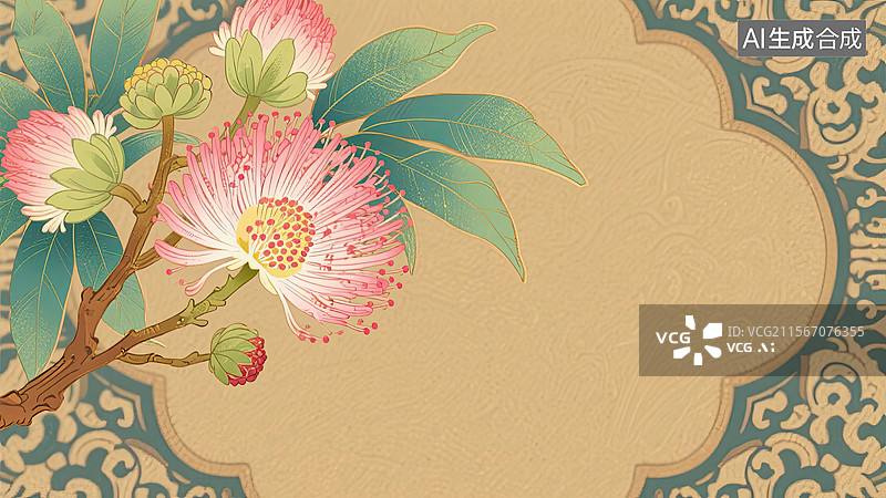 【AI数字艺术】合欢花，国风，插画，背景，中国画图片素材