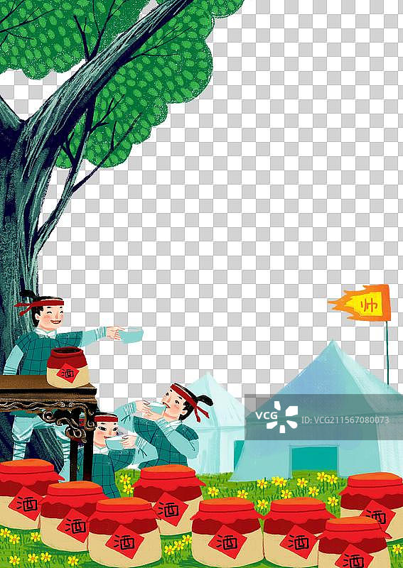 传统故事  历史人物插画 一起喝酒的士兵图片素材