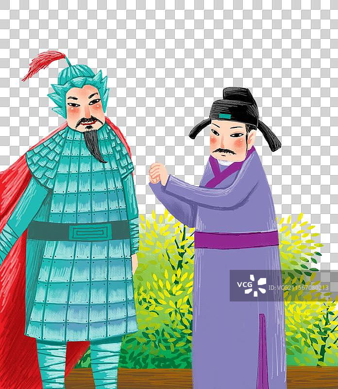 传统故事  历史人物插画 站在地面的武将和文官图片素材