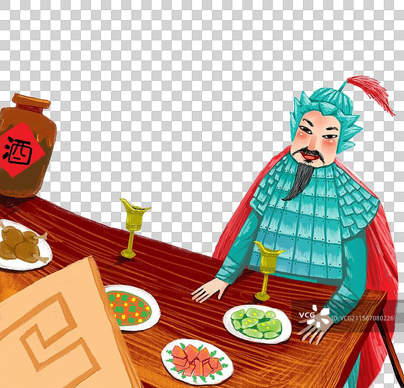 传统故事  历史人物插画 坐在饭桌上的将军图片素材