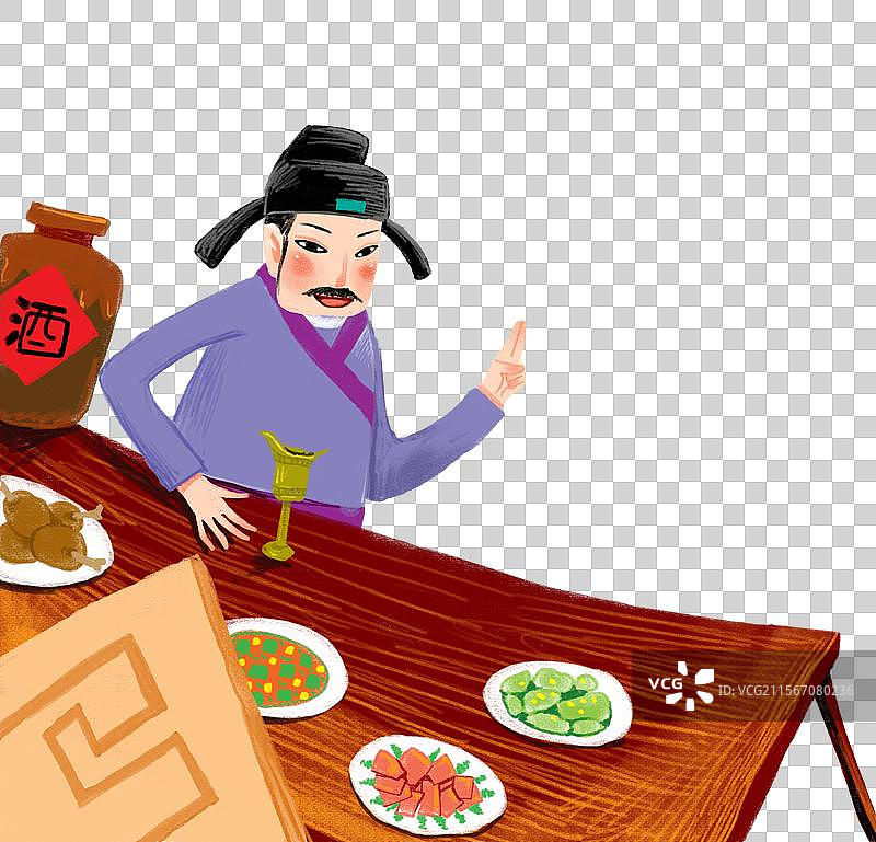 传统故事  历史人物插画 饭桌上讲话的文官图片素材