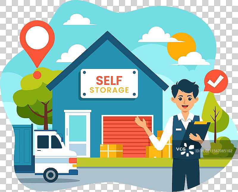 自助储物空间，里面装满了纸箱图片素材