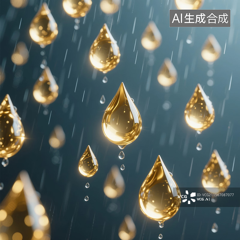 【AI数字艺术】金色雨滴图片素材