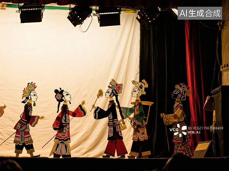 【AI数字艺术】传统戏曲表演中的彩色人物剪影图片素材